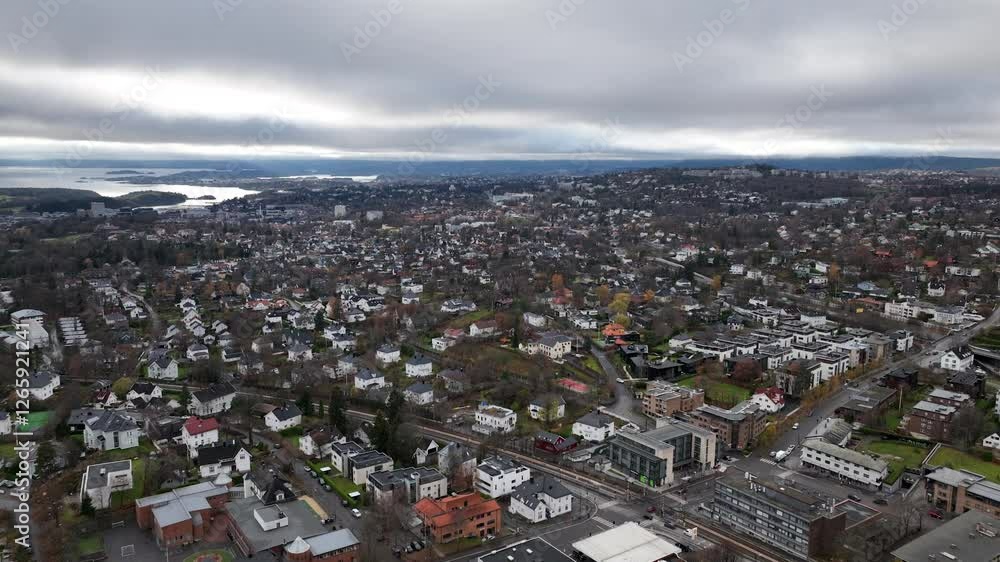 Autumn aerial of Oslo Norway neighborhoods Autumn aerial of Oslo Norway neighborhoods
