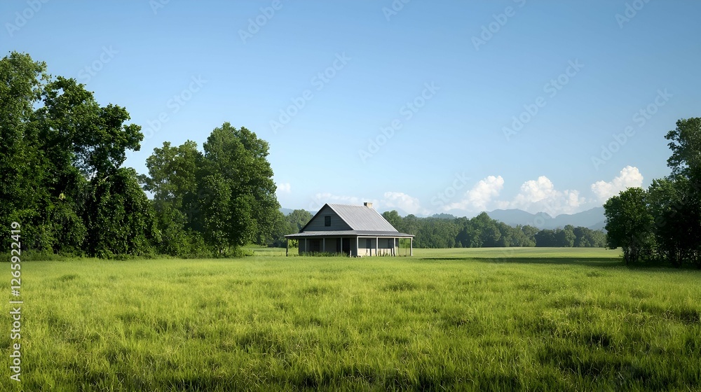 Fototapeta premium Abandoned Farmhouse in a Lush Green Field