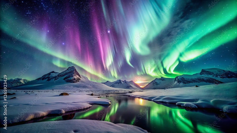 Majestic Aurora Borealis: Breathtaking Celestial Display over Frozen Landscape Majestic Aurora Borealis: Breathtaking Celestial Display over Frozen Landscape