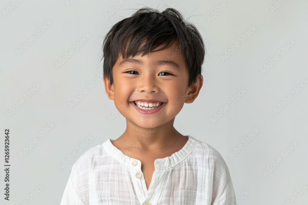 Young Asian boys in relaxed, casual clothing stand against a plain white background, showcasing their joyful innocence and individual styles. Young Asian boys in relaxed, casual clothing stand against a plain white background, showcasing their joyful innocence and individual styles.
