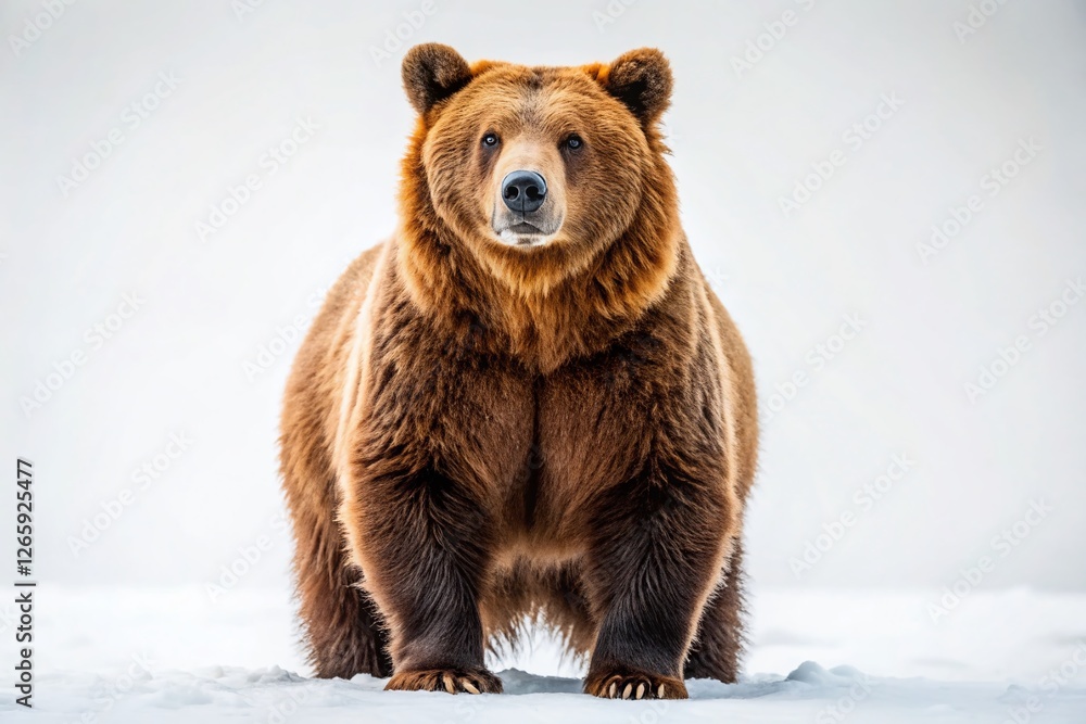 Fototapeta premium Majestic Brown Bear on White Background – Panoramic Wildlife Photography