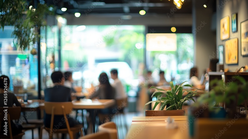 Blurred Cafe Scene Featuring Patrons At Tables, Creating A Warm, Inviting Atmosphere. Ideal For Portraying Everyday Life And Lifestyle Themes. Blurred Cafe Scene Featuring Patrons At Tables, Creating A Warm, Inviting Atmosphere. Ideal For Portraying Everyday Life And Lifestyle Themes.