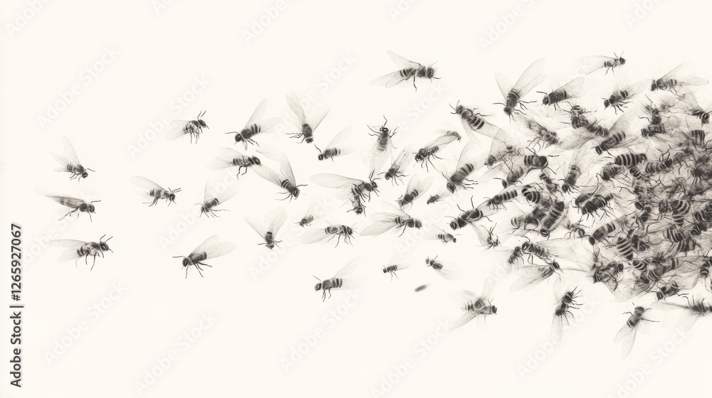 Obraz premium Swarm of Insects in Flight Against White Background. Possible Use Stock Photo
