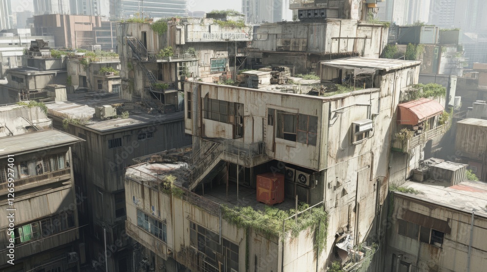 Urban Decay Aerial Cityscape; overgrown buildings. Possible use stock photo Urban Decay Aerial Cityscape; overgrown buildings. Possible use stock photo