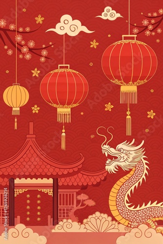 Chinese New Year Miniature with Vibrant Red Background
