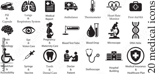 20 Medical Icons Vector Set for Healthcare and Medicine