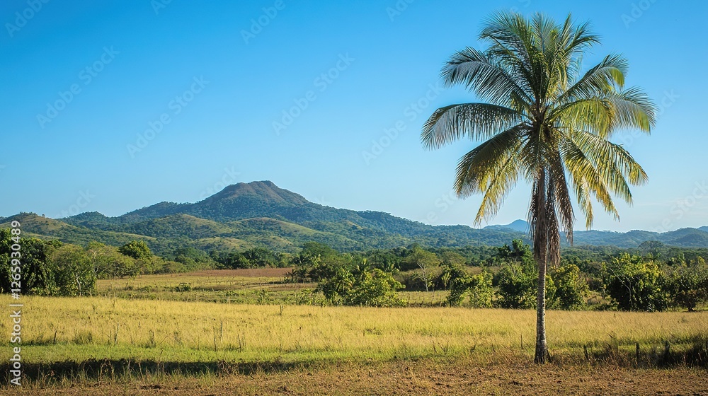 Fototapeta premium Lone Palm Tree Scenic Mountain Rural Landscape