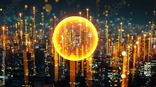 Futuristic Cityscape: Digital Glow and Urban Lights