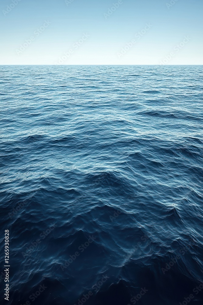 Fototapeta premium Calm ocean surface, tranquil blue water, horizon, clear sky