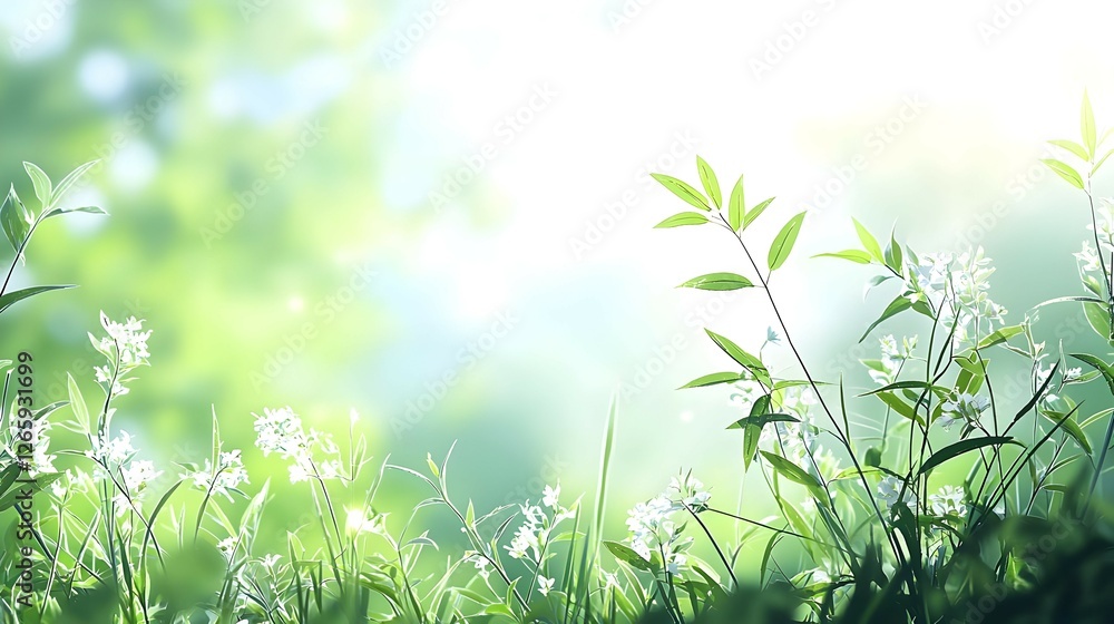 Green Grass And Leaves In Sunlight Green Grass And Leaves In Sunlight