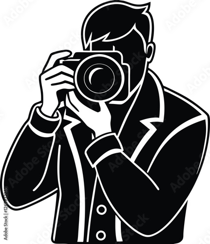 Black and White Silhouette of a Photographer Clicking a Picture