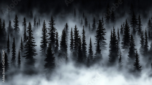 Misty Black and White Forest with Tall Pine Trees – Cinematic Moody Monochrome Wallpaper for Modern Interiors