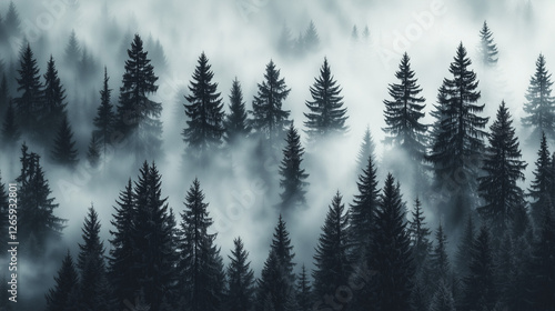 Misty Black and White Forest with Tall Pine Trees – Cinematic Moody Monochrome Wallpaper for Modern Interiors