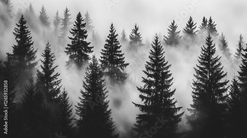 Misty Black and White Forest with Tall Pine Trees – Cinematic Moody Monochrome Wallpaper for Modern Interiors