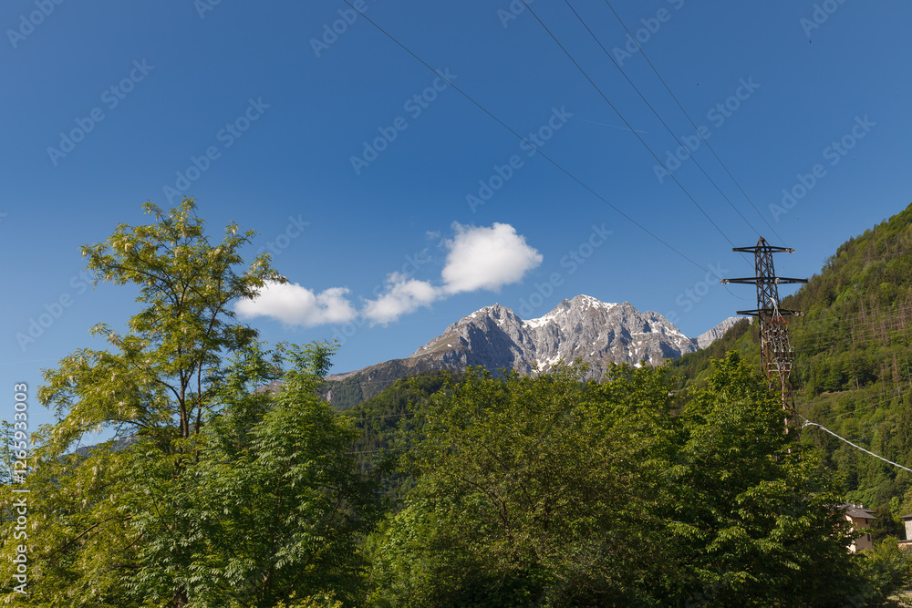Snow-capped Bergamo alps. View from Gromo town.