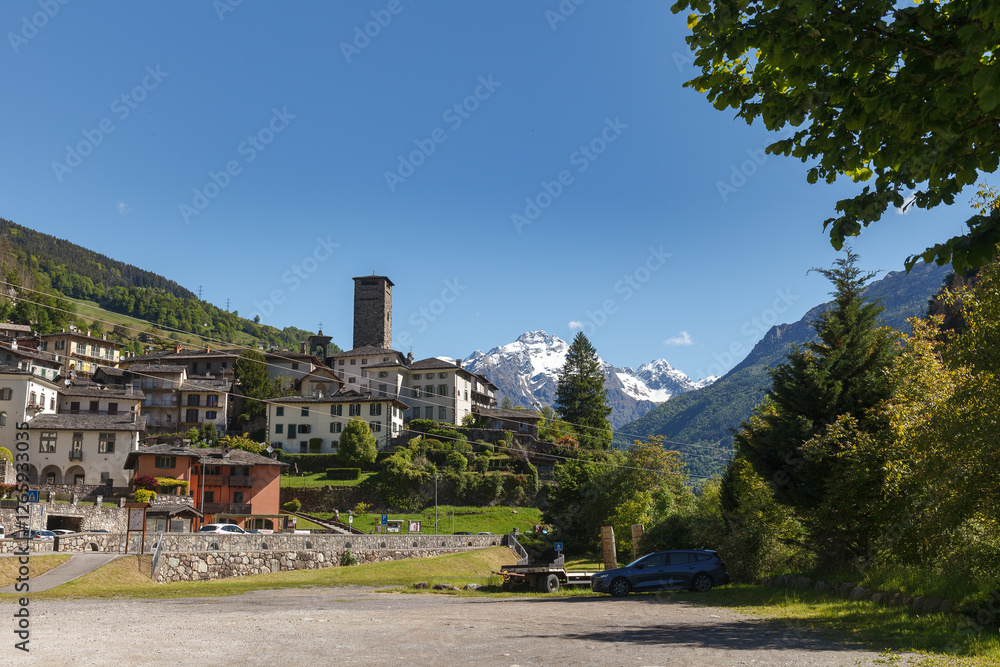 View of Gromo, small town in the Seriana valley, Bergamo, Lombardy, Italy