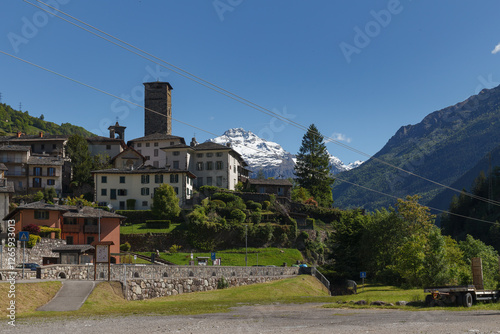 View of Gromo, small town in the Seriana valley, Bergamo, Lombardy, Italy