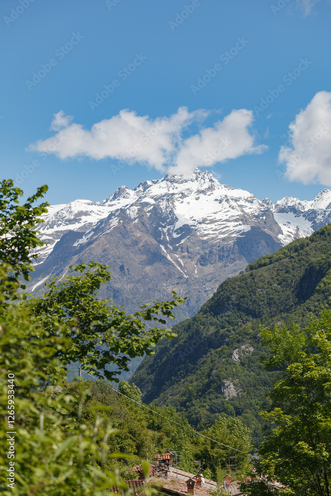 Snow-capped Bergamo alps. View from Gromo town.