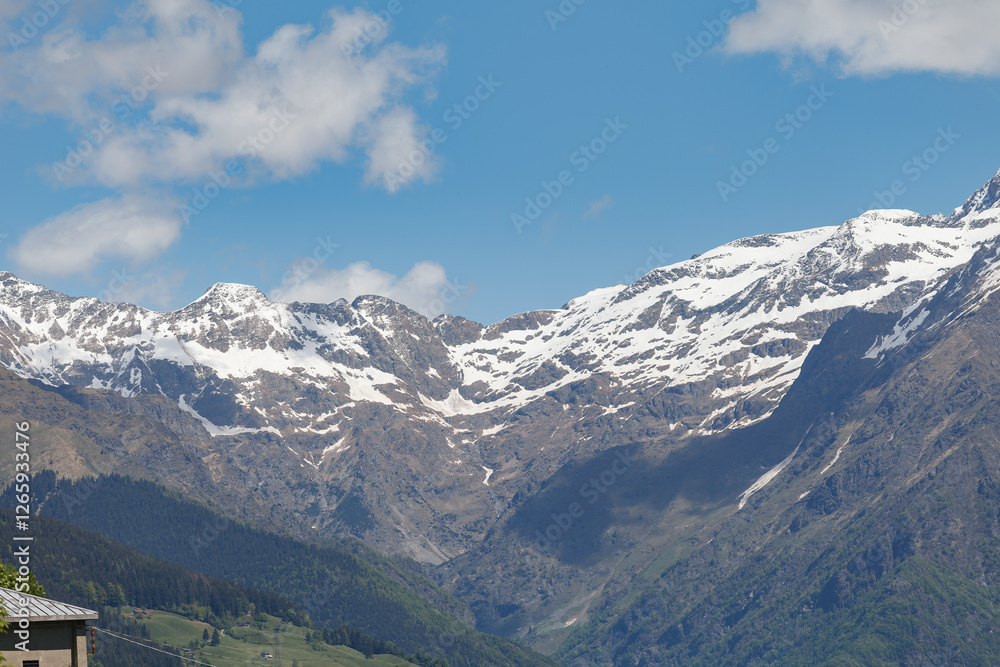 Snow-capped Bergamo alps. View from Gromo town.