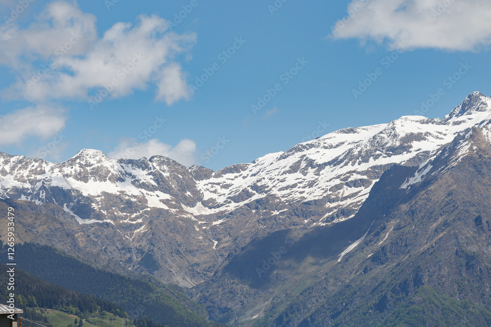 Snow-capped Bergamo alps. View from Gromo town.