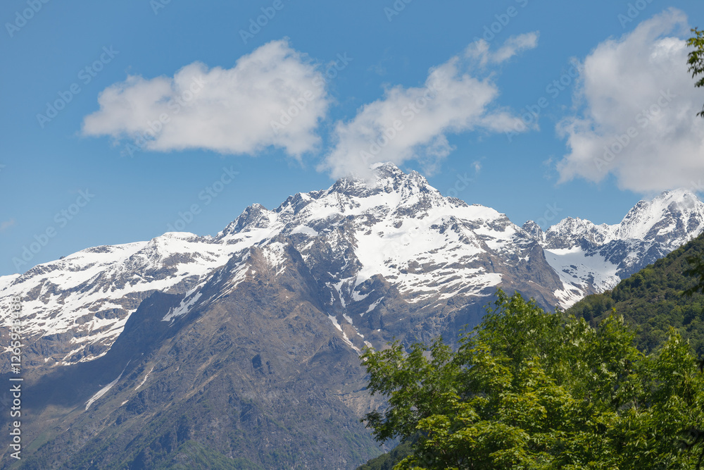 Snow-capped Bergamo alps. View from Gromo town.