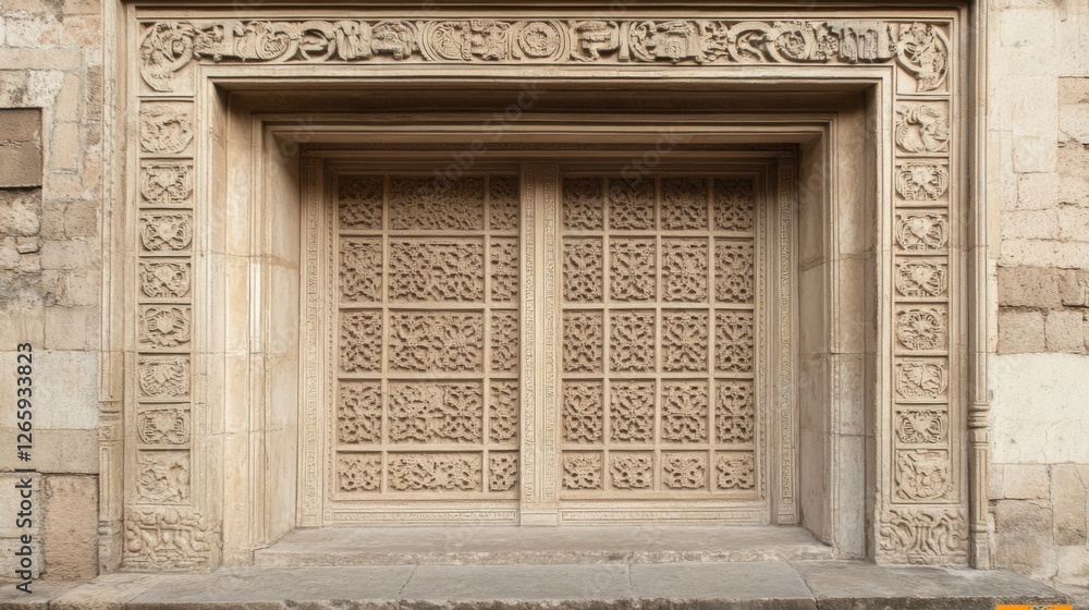 Obraz premium Ornate Stone Doors in Historical Building