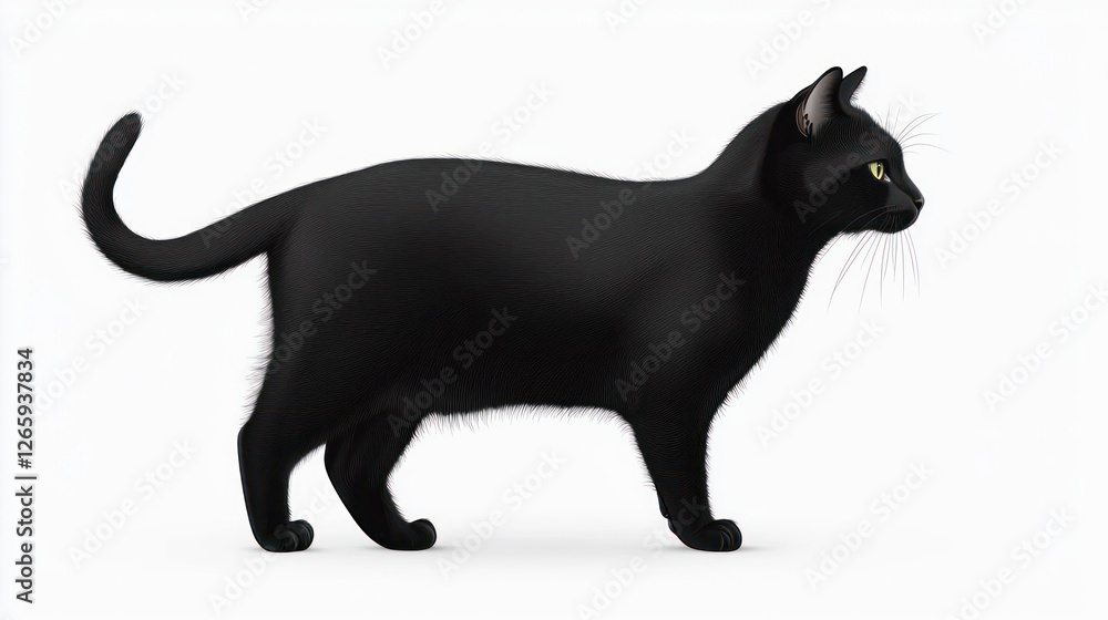 Black Cat Walking On White Background Black Cat Walking On White Background