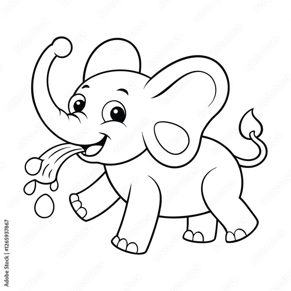 Fototapeta premium a baby elephant spraying water with its trunk coloring page for kids