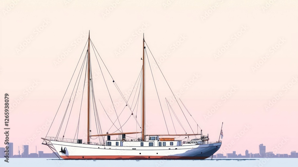 Pixel Art Sailboat At Sunset Near City Skyline Pixel Art Sailboat At Sunset Near City Skyline