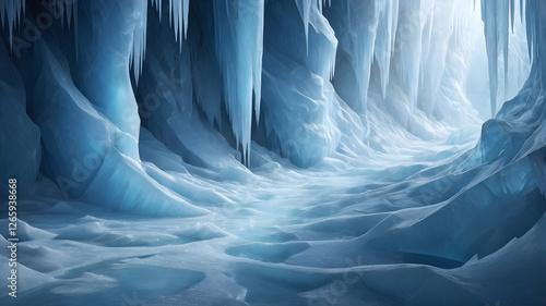 Wallpaper Mural Crystal Ice Surface with Jagged Cracks and Glowing Blue Depths Torontodigital.ca