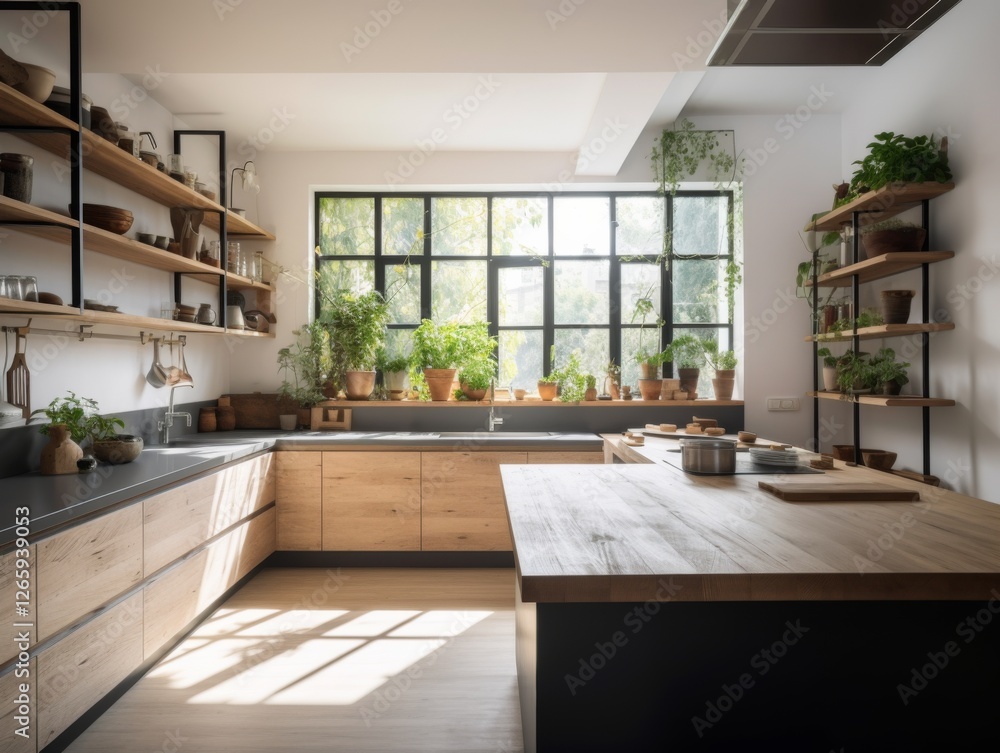 Fototapeta premium zero-waste kitchen with reusable containers, plants, and natural materials