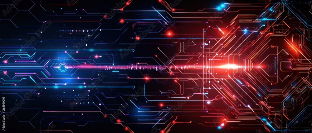 Abstract Digital Network with Red and Blue Glowing Lines Abstract Digital Network with Red and Blue Glowing Lines