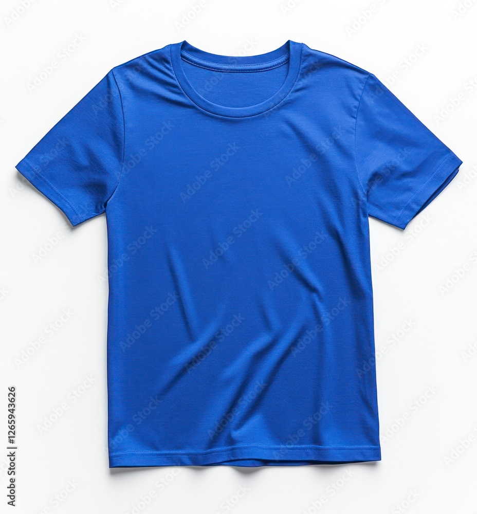 Professional mockup of a royal blue-colored T-shirt on a white background, flat lay, front view, high resolution Professional mockup of a royal blue-colored T-shirt on a white background, flat lay, front view, high resolution