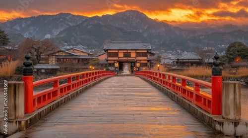 Japanese Bridge at Sunrise, Mountain View, Historic Town photo