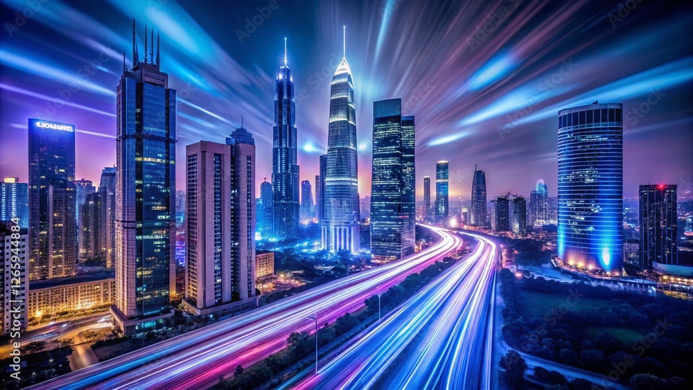 Majestic Skyscrapers at Night: Long Exposure Cityscape Photography Majestic Skyscrapers at Night: Long Exposure Cityscape Photography