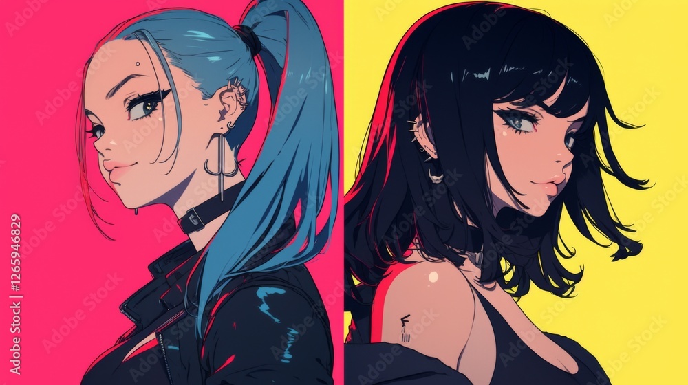 two female characters with different hair colors two female characters with different hair colors