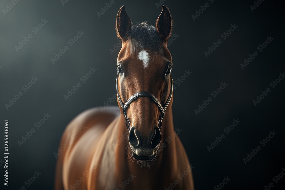 Obraz premium brown horse with a white mark on its forehead, full-body, cinematic shot.