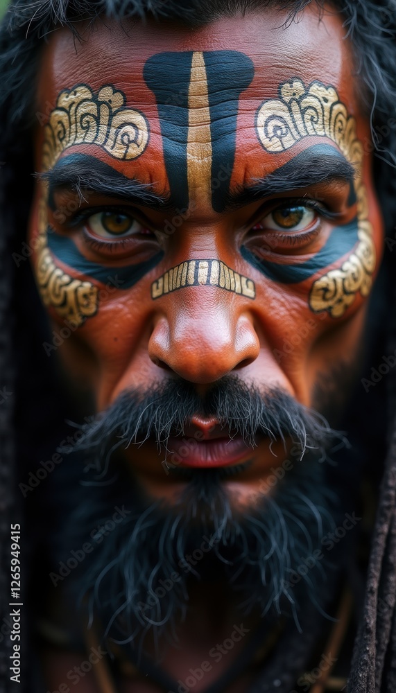 Captivating portrait of a Maori warrior showcasing traditional facial tattoos, embodying cultural heritage and strength. Ideal for cultural, tourism, and educational themes. Captivating portrait of a Maori warrior showcasing traditional facial tattoos, embodying cultural heritage and strength. Ideal for cultural, tourism, and educational themes.