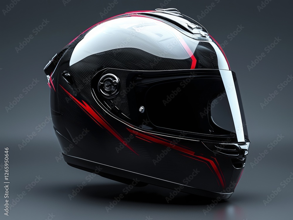 Fototapeta premium Sleek Aerodynamic Custom Helmet Design in 3D Mockup with Red and Black Accents