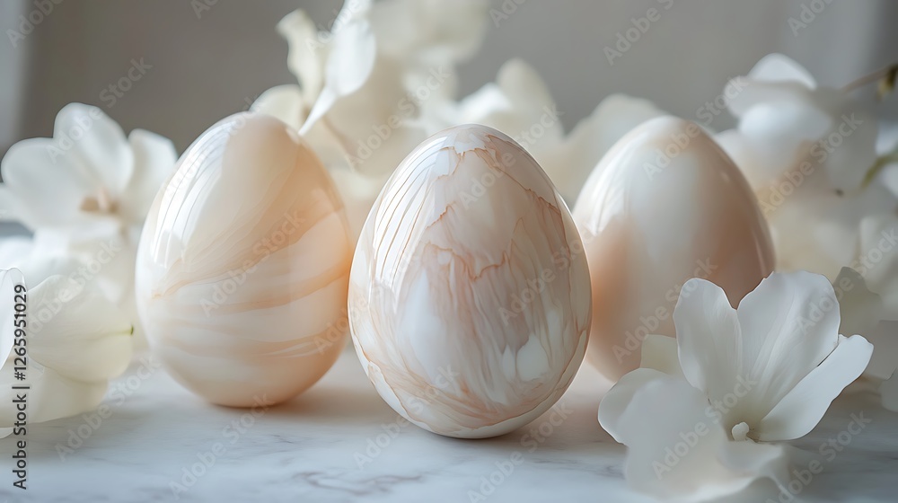 Decorative eggs with a wonderful petals frame on an innocent background