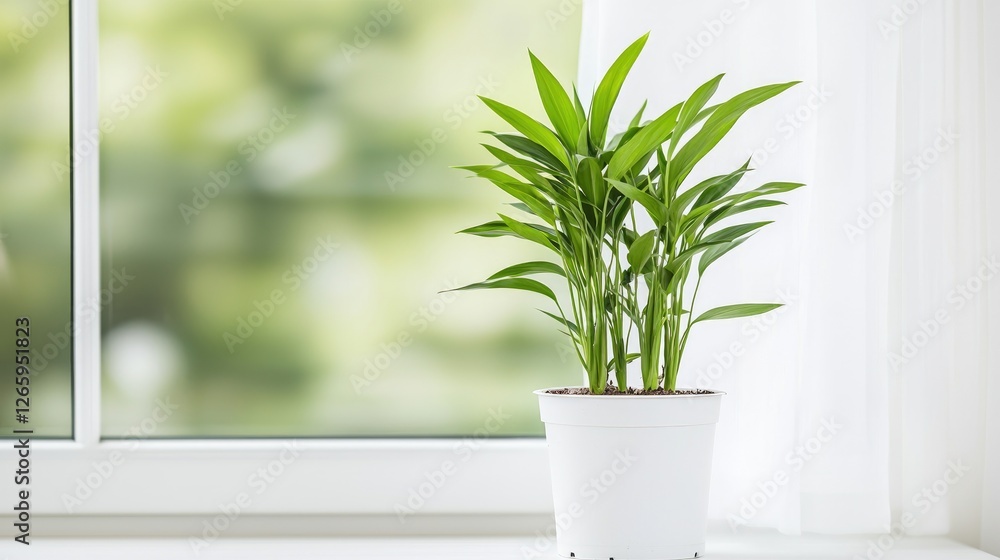 Fototapeta premium Houseplant by window, indoor, vibrant greenery