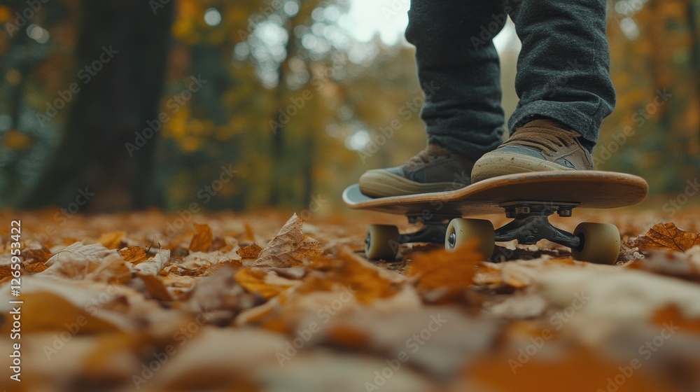 Autumn Skateboarding Forest Path Leaves Autumn Skateboarding Forest Path Leaves