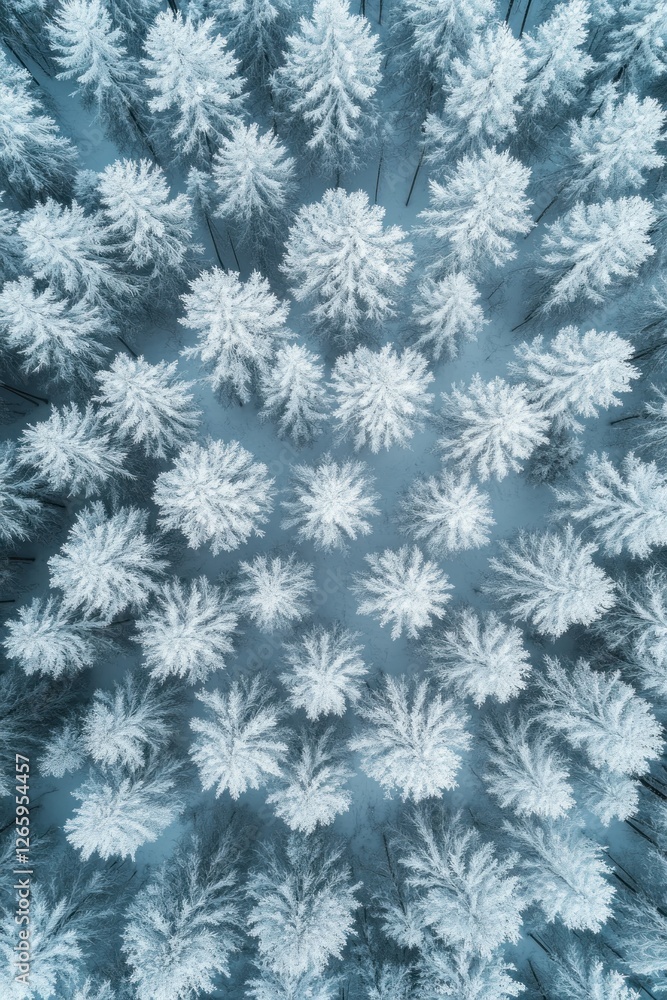Aerial view of snow-covered pine forest Aerial view of snow-covered pine forest