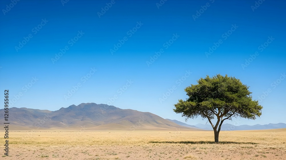 Lone Tree in Arid Landscape Under a Bright Blue Sky Lone Tree in Arid Landscape Under a Bright Blue Sky