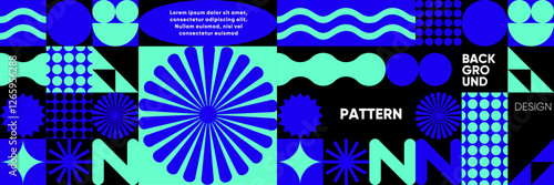 A bold abstract composition with geometric shapes in a mosaic style. A minimalist and modern vector background for posters, festivals, music, parties, and trendy banners. 