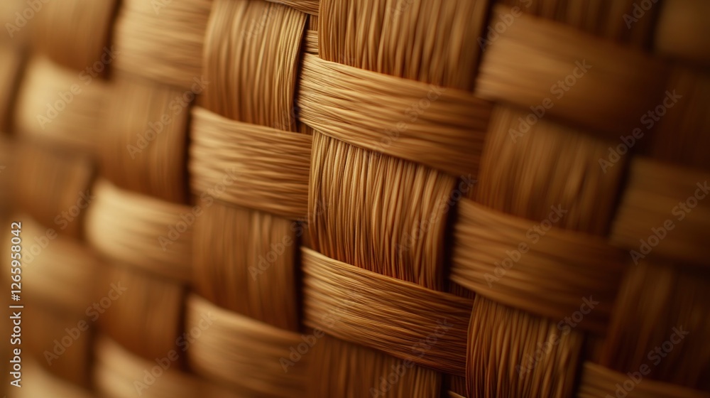 Obraz premium Close-up woven texture, wicker background, natural light, craft detail, design element