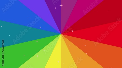 Rotating abstract rainbow or spectrum color and twinkling star background, seamless animation ready for any background element