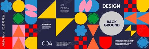 A vibrant abstract composition with geometric shapes and bold colors in a minimalist style. A modern vector background perfect for posters, flyers, banners, and festival themes. 