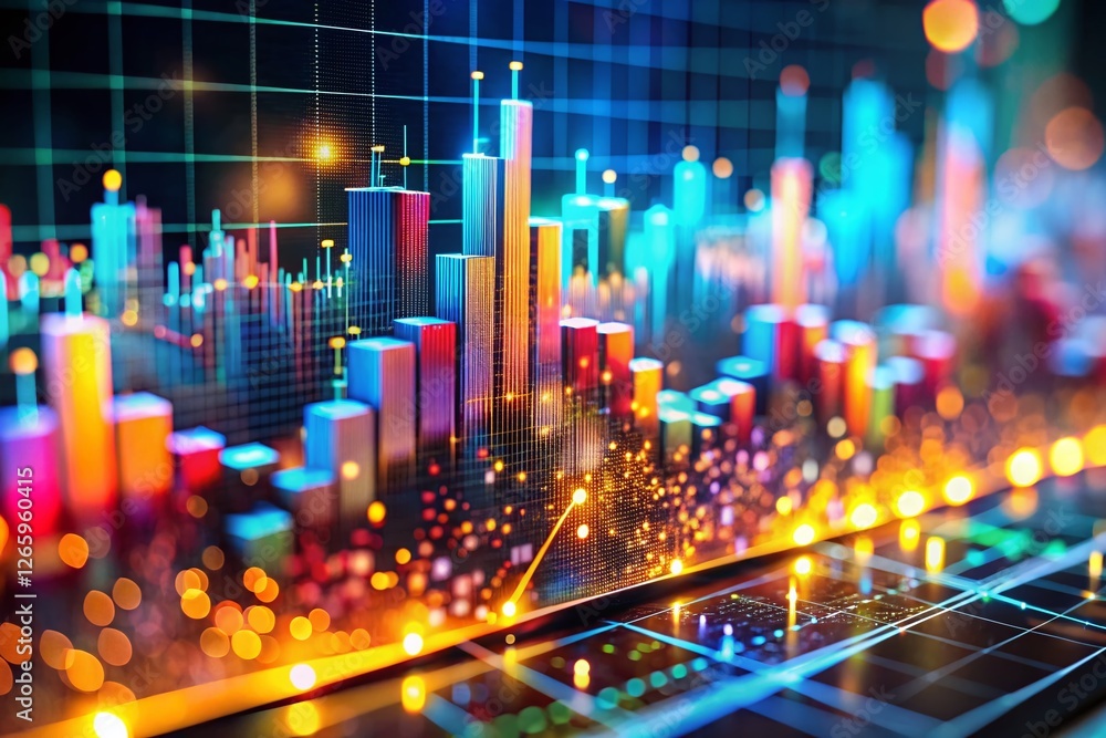 Obraz premium Miniature Data Visualization: Generative AI Graphs & Charts on Computer Screen