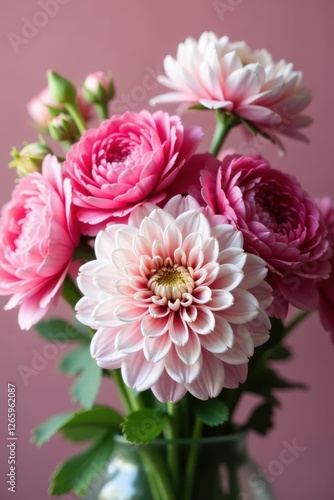 Abundant pink and white ranunculus bouquet, lush texture , photography, elegant, flowers